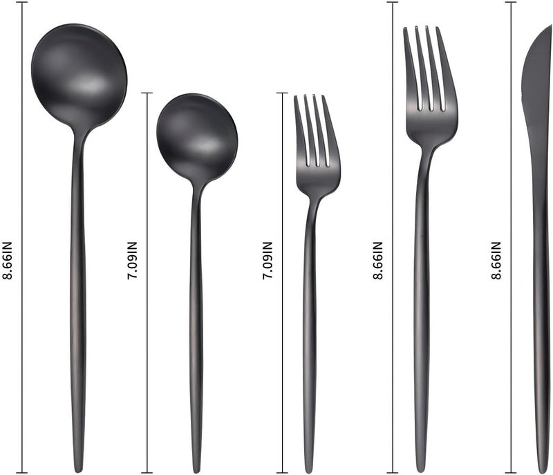 Yozuxan 5-Piece Black Silverware Set, Matte Black Stainless Steel Flatware Utensils, Modern Cutlery Set for 1-2 People, Dishwasher Safe, Matte Finish,Anti-Fingerprint Stainless Steel - Image 5
